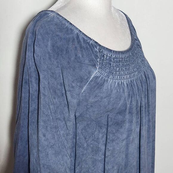 Spense Blue Dyed Peasant Blouse with Smocked Detail and 3/4 Sleeves Size Small - Picture 4 of 9